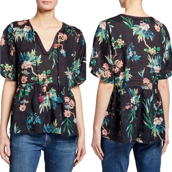 Johnny Was Workshop Floral Leafy Peplum Tassel Blouse Size Small - Picture 5 of 6